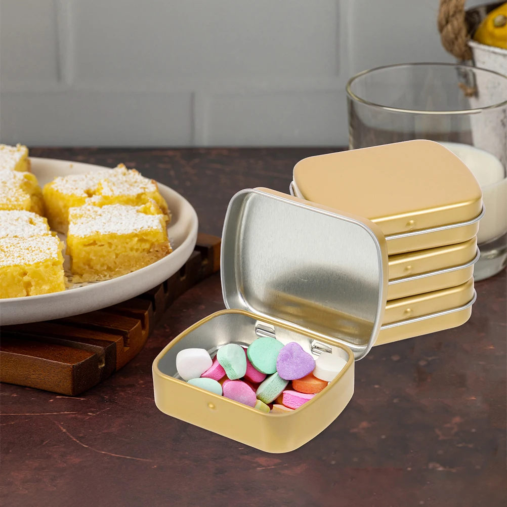 

10pcs Tin Boxes 60x45x15mm Hinged Lid Silver Gold Candy Storage Iron Tea Leaves Can Iron Containers Small Tins With Lids