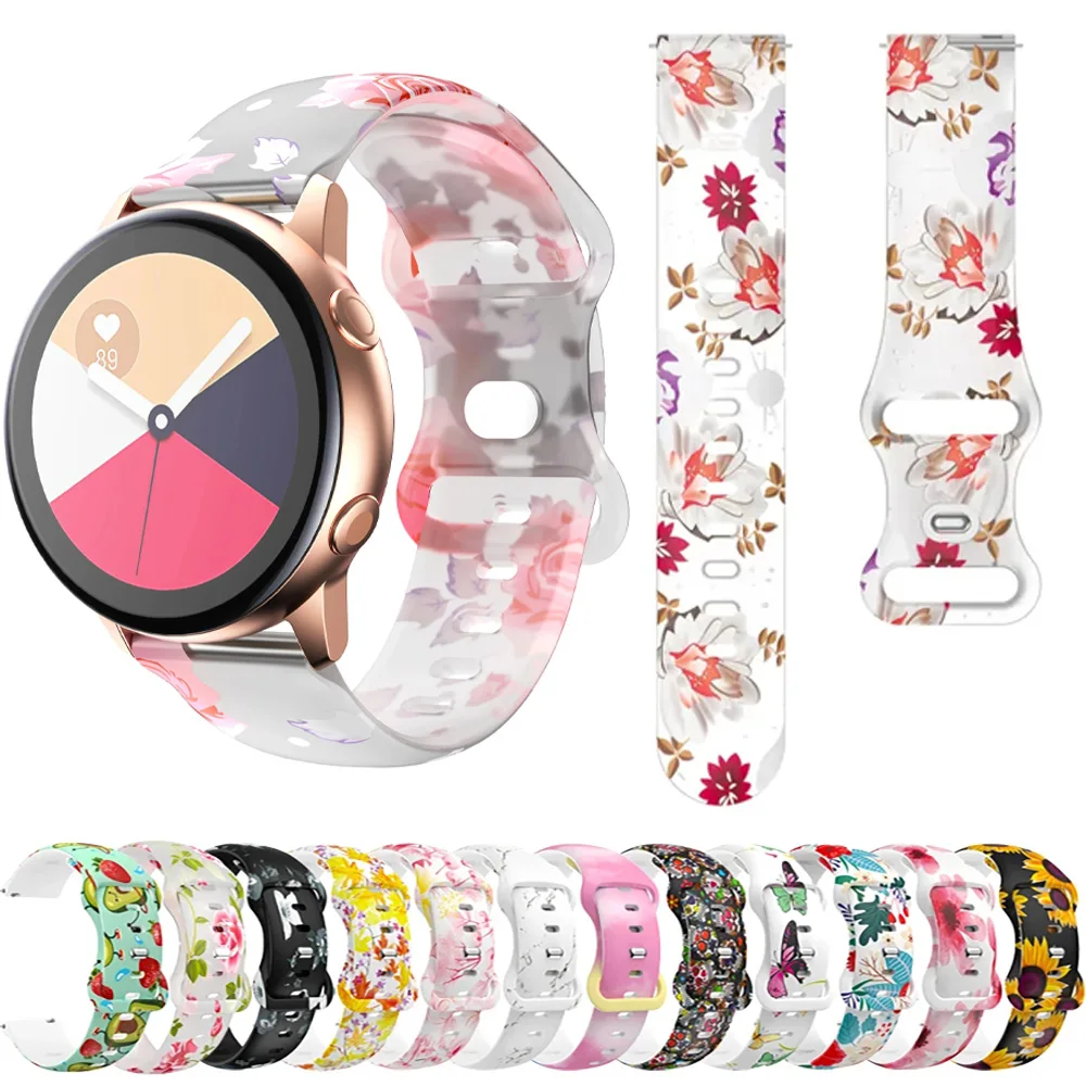 20mm Silicone Printed Strap For Samsung Galaxy Watch 7 6 5 4 40 44mm FE 6 Classic 43 47mm 5 pro 45mm/Active2 Bracelet Watch Band