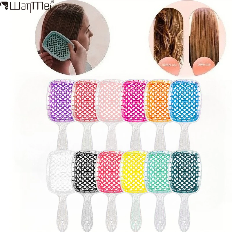 WANMEI 1pcs Flash Tangled Hair Comb Detangling Hair Brush Massage Combs Hollow Out Wet Curly Barber Comb Salon Hair Styling Tool