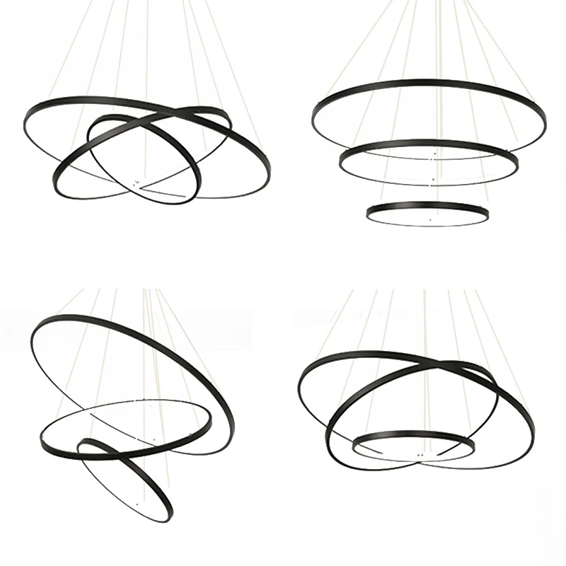 Imagem -02 - Moderno Alumínio Circle Rings Candelabro Led Branco Preto Ouro Lustre Living Sala de Jantar Circular Luminaria