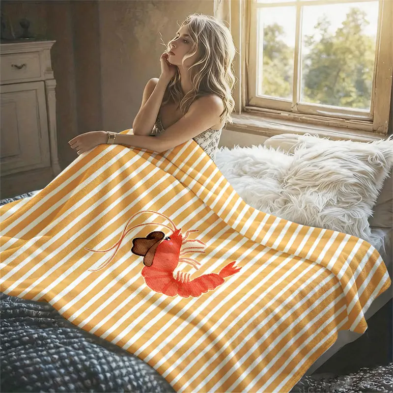 Cowboy Shrimp Stripes Flannel Blanket Perfect for Sofa Office Bed Travel Sleep Read Relax Camping Four Season Use
