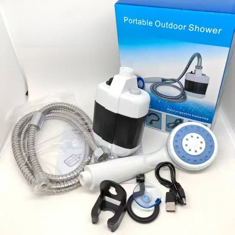 Portable Pet Shower Outdoor 2pcs Showerhead USB Rechargeable Electric Shower Pump for Camping Car Washing Gardening Cleaning