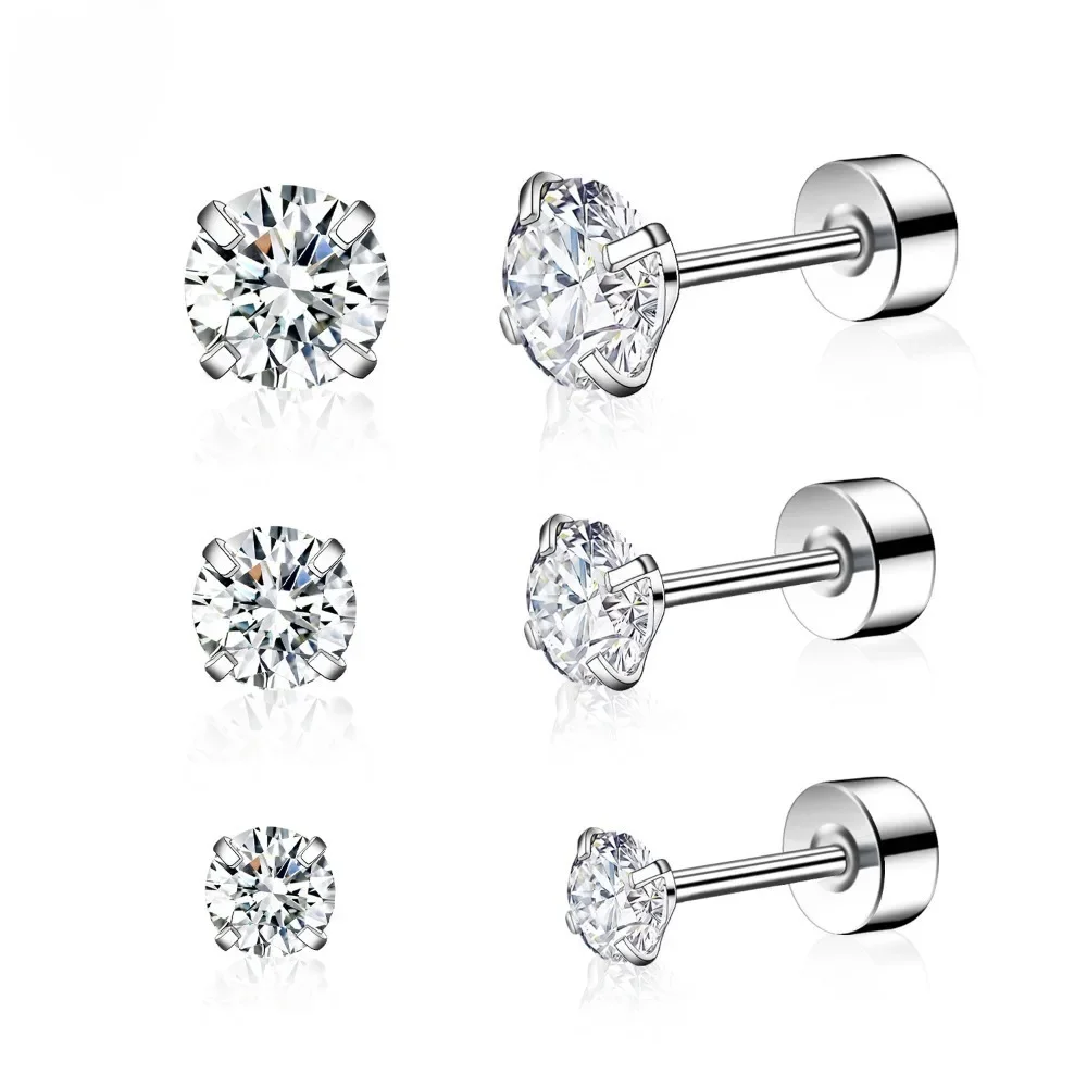 Classic Trendy Shiny 5A Zircon Stainless Steel Circle Stud Earrings for Men Women Hip-hop Punk Ear Bone Piercing Jewelry Gifts