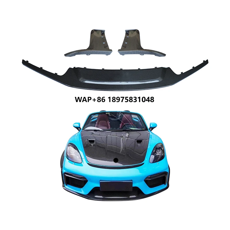 

New 2016-2024 718 Carbon Fiber Front Lip and Bumper with Fog Lamp Cuts - Bolted Fixed Car Retrofit Upgrade