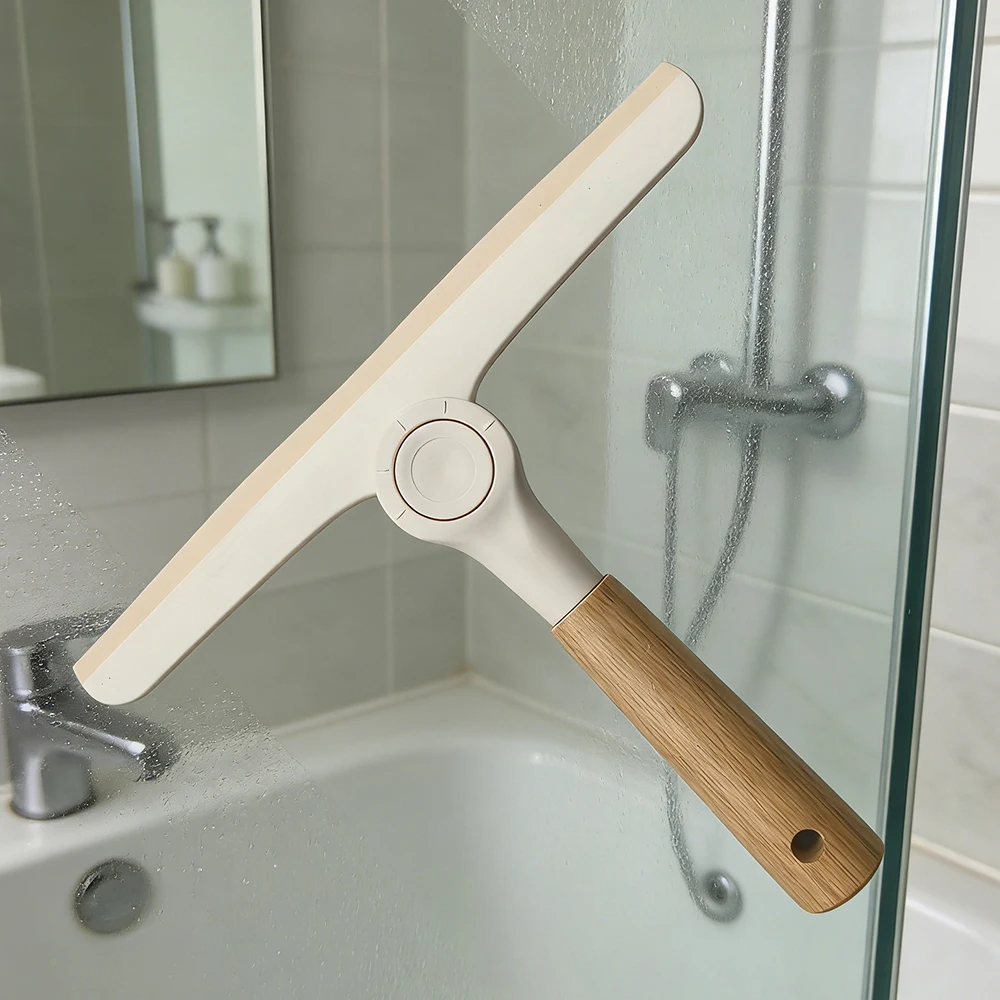 Rotatable Shower Squeegee Silicone Blade Bamboo Handle Glass Cleaning Bathroom Shower Window Glass Scraper - view 3