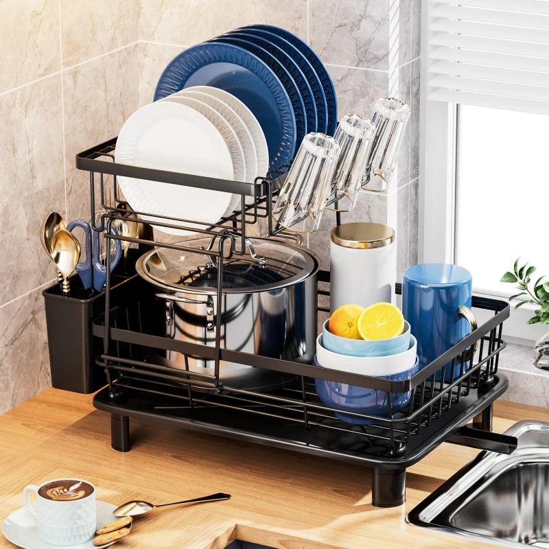 

Kitchen Drain Dish Shelf Household Bowls, Chopsticks, Knives and Forks Storage Rack Cup Rack Countertop Drying Dish Shelf Drain