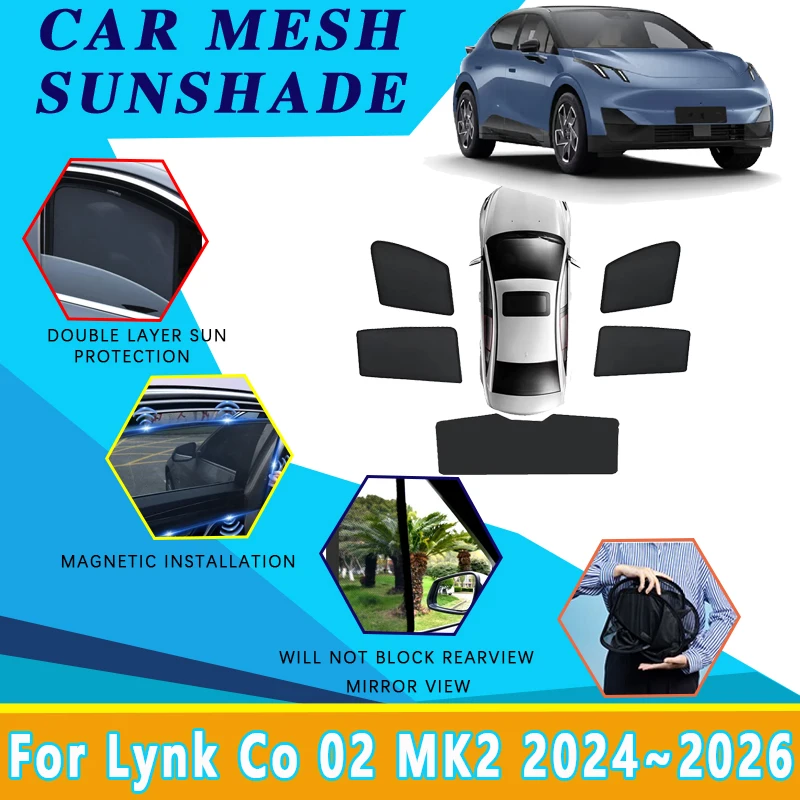 

Car Mesh Sun Shade For Lynk Co 02 MK2 Z20 E335 2024 2025 2026 Magnetic Sunshades Windshield Side Window Visor Tools Accessories
