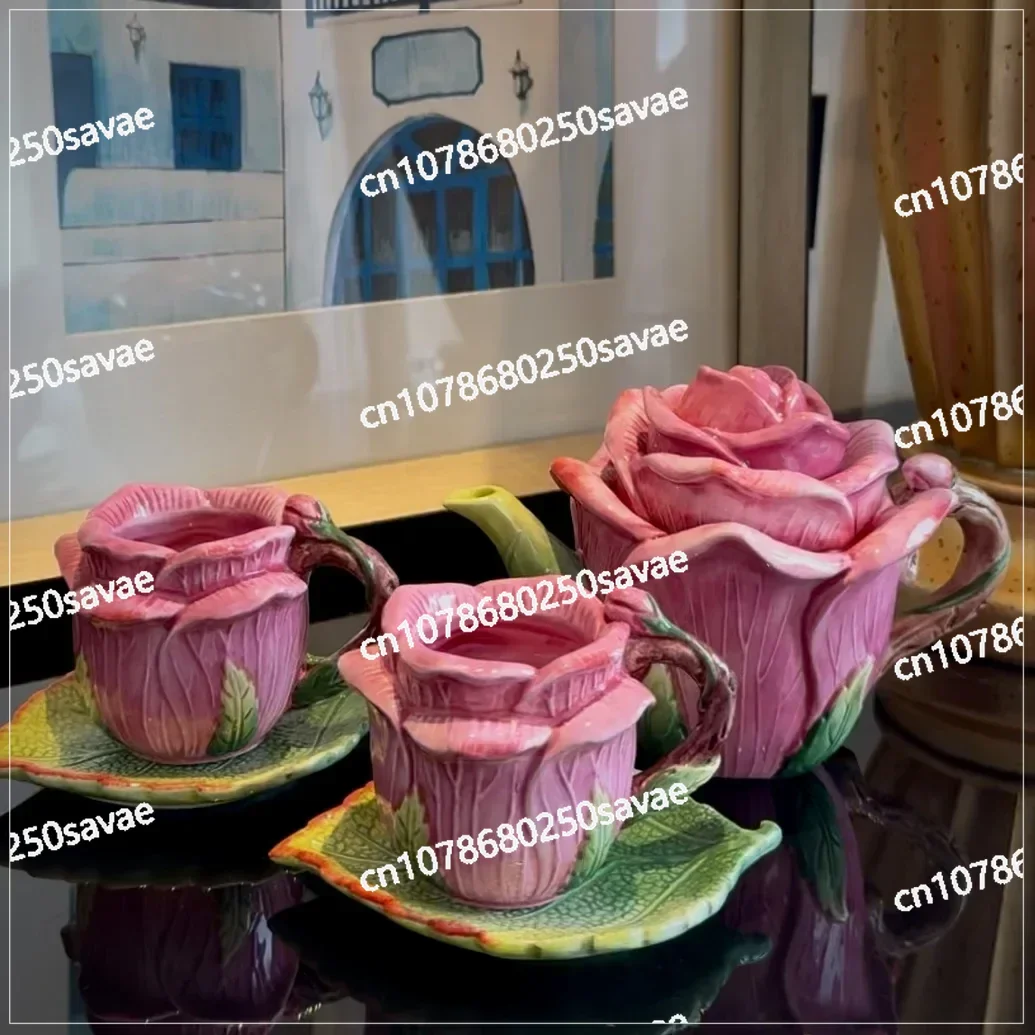 

Beautiful Rose Pattern Ceramic Teapot Set and Coffee Cup