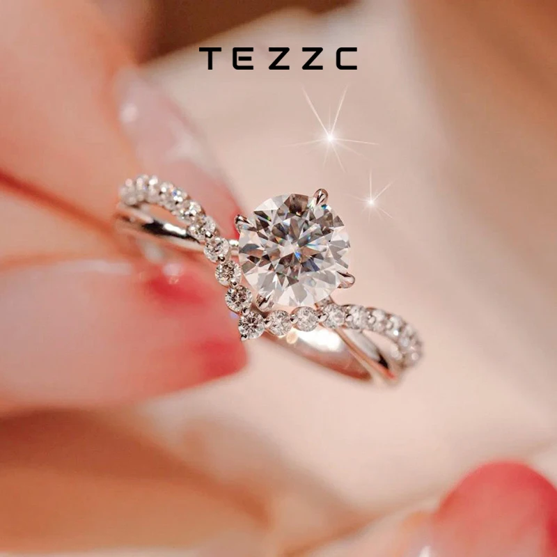 

Tezzc 1ct Moissanite Lab Diamond Crown Ring 925 Sterling Silver with Gold Plated Pass Diamond Test Rings For Women Girl Jewelry