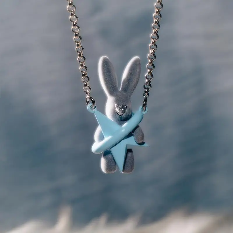 White Plush Star Rabbit Pendant Necklace Sweet Jewelry That Can Be Given To Pet Enthusiasts As A Cute Gift