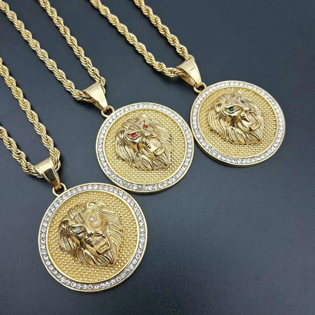 

Hip Hop Lion Head Pendant Necklace Fashion Stainless Steel Jewelry for Boys Best Gift Idea