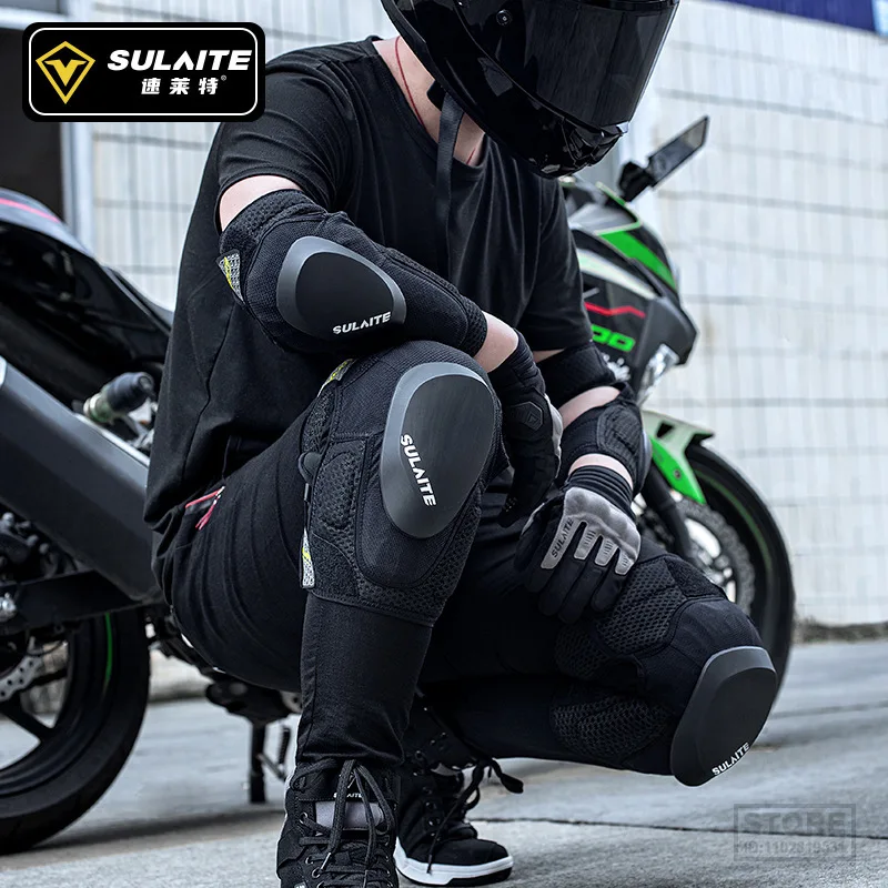 SULAITE 2/4Pcs Motocross Riding Pro Knee Guard Anti-fall Elbow Pads Motorcycle Bike Downhill Roller Skating Pad