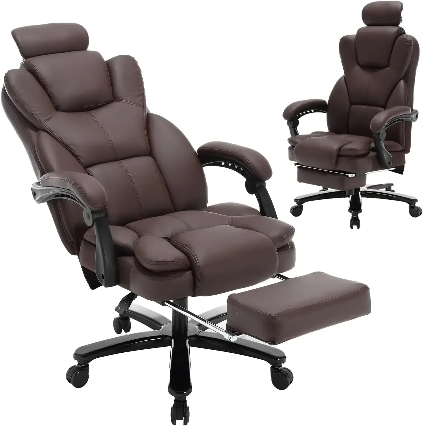 

Big and Tall Reclining Office Chair with Footrest 400lbs, PU Leather Executive Office Chairs for Heavy People, High Back Home