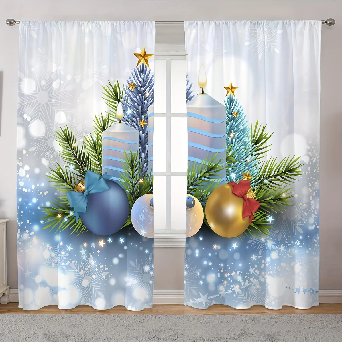 

Christmas Pine Bells Decorate Curtains for Bedroom Living Room Kitchen Window Dress Christmas Holiday New Year cortinas 2PCS