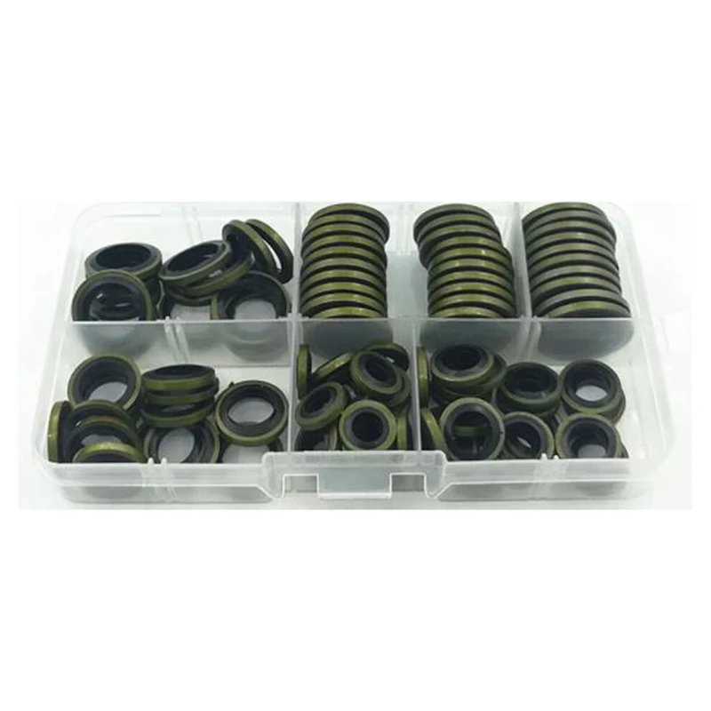 

100Pcs Bonded Washer Metal Rubber Oil Drain Plug Gasket Fit Combined Washer Sealing Ring Assortment Kits