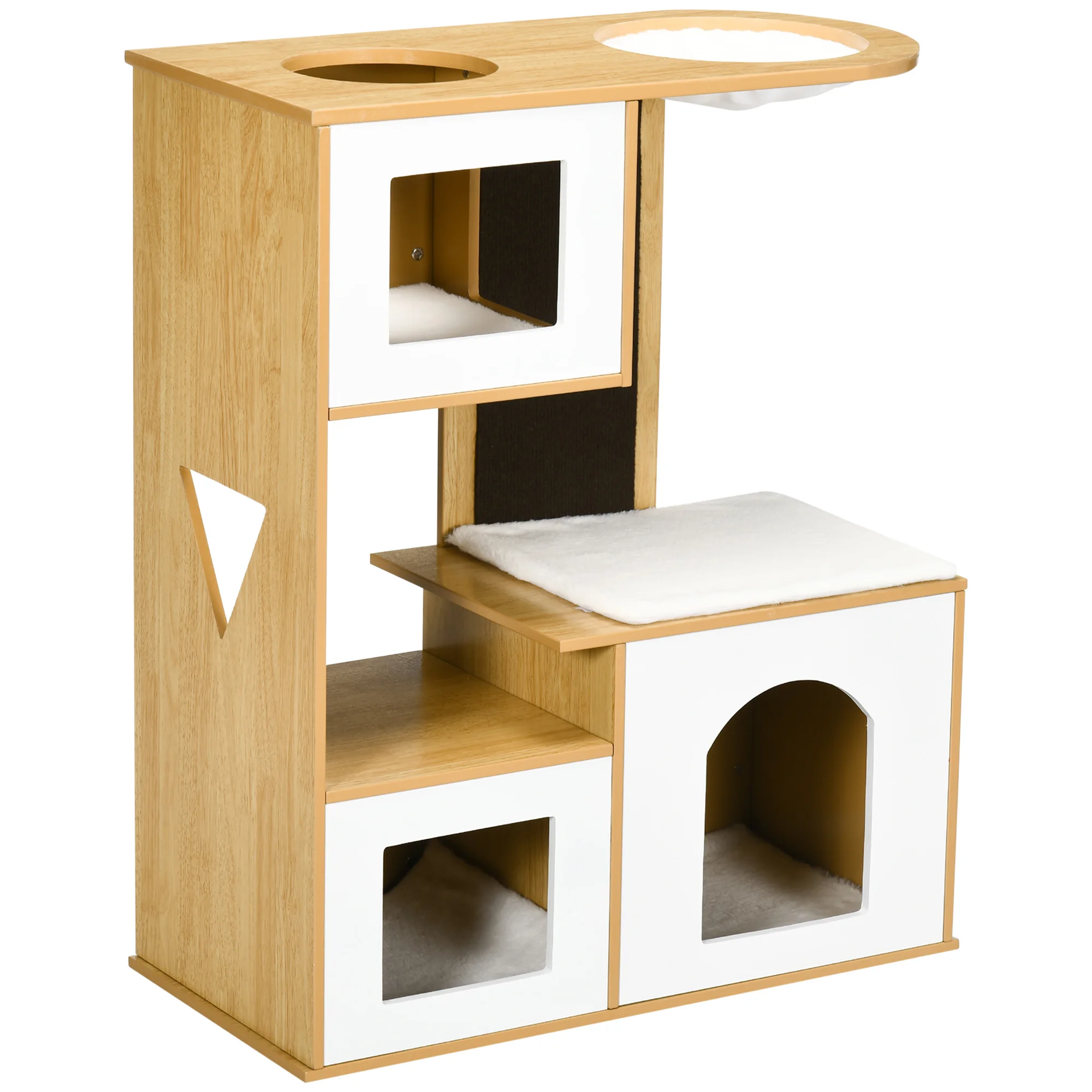 PawHut tree cat scraper height 92,5 cm with 3 wooden huts cushions