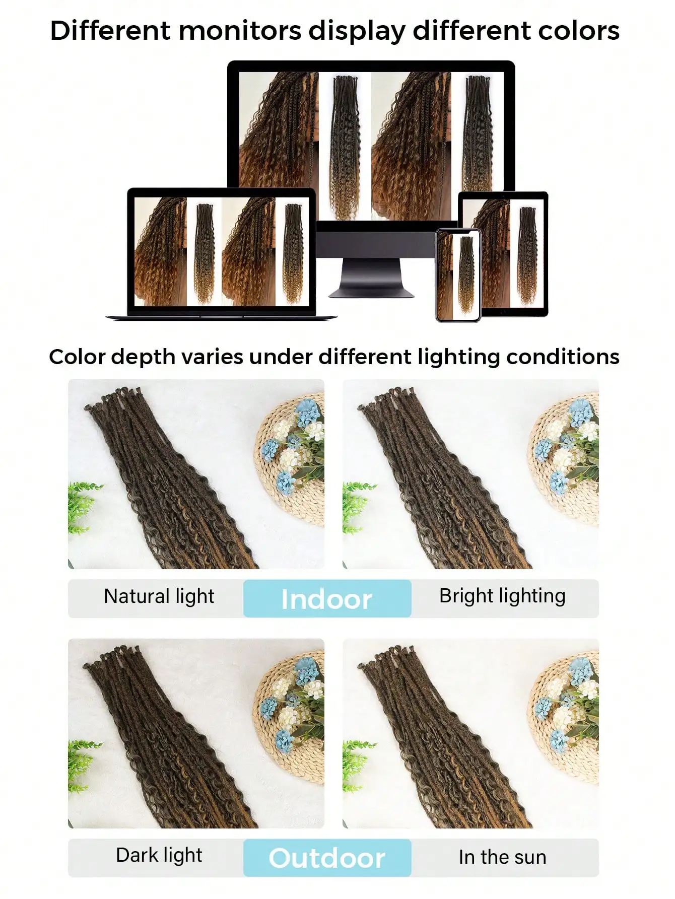 Synthetische SE Dreadlocs Haarverlängerungen, 24 Zoll 8 Stränge/Set 3-in-1 Gemischter Hippie-Stil Einseitige Dreads für Frauen – Detail 7