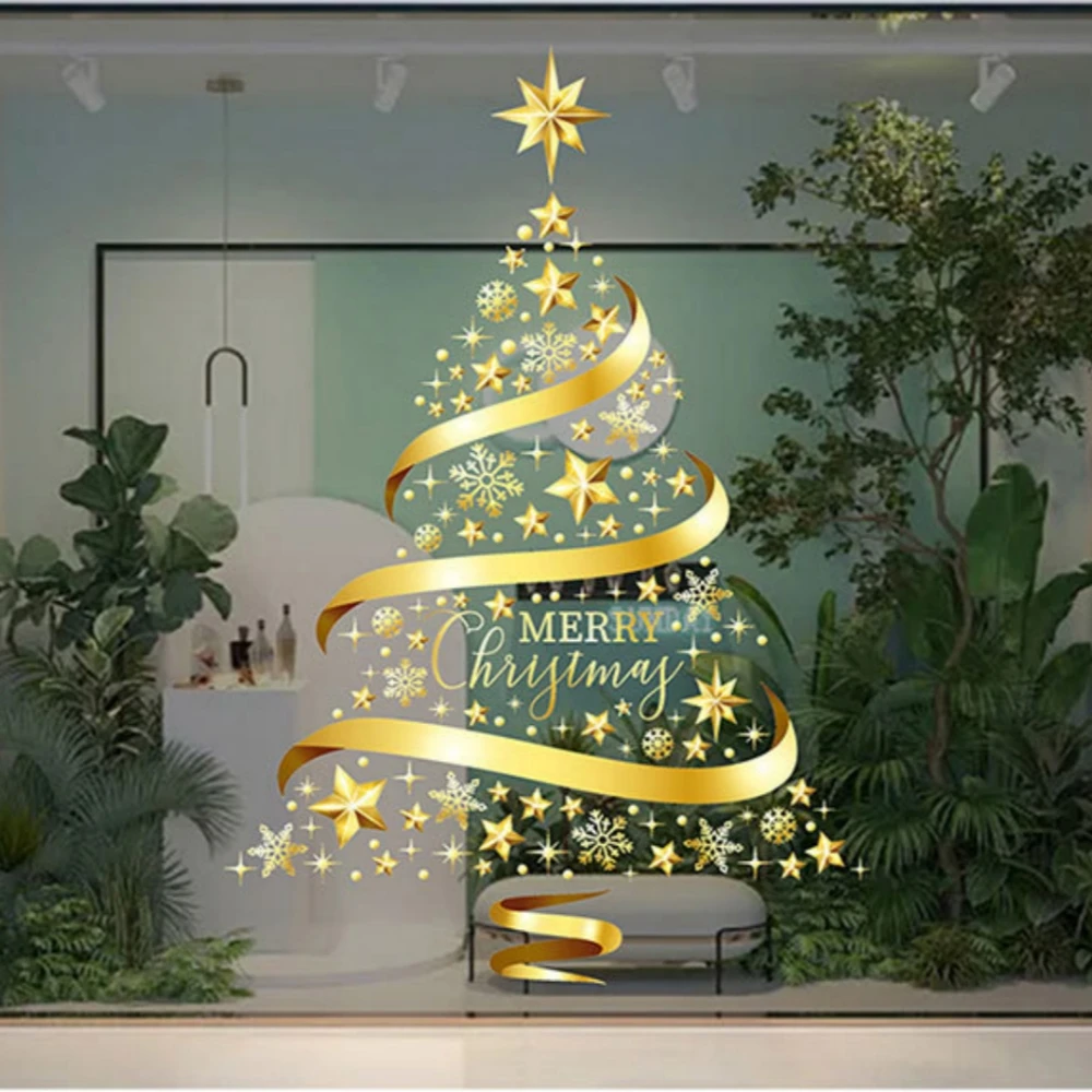 1 مجموعة من 60-90 سنتيمتر الذهبي شجرة عيد الميلاد نافذة زجاج نافذة ملصقات لعيد الميلاد السنة الجديدة الشتاء هدايا ديكور المنزل الطرف