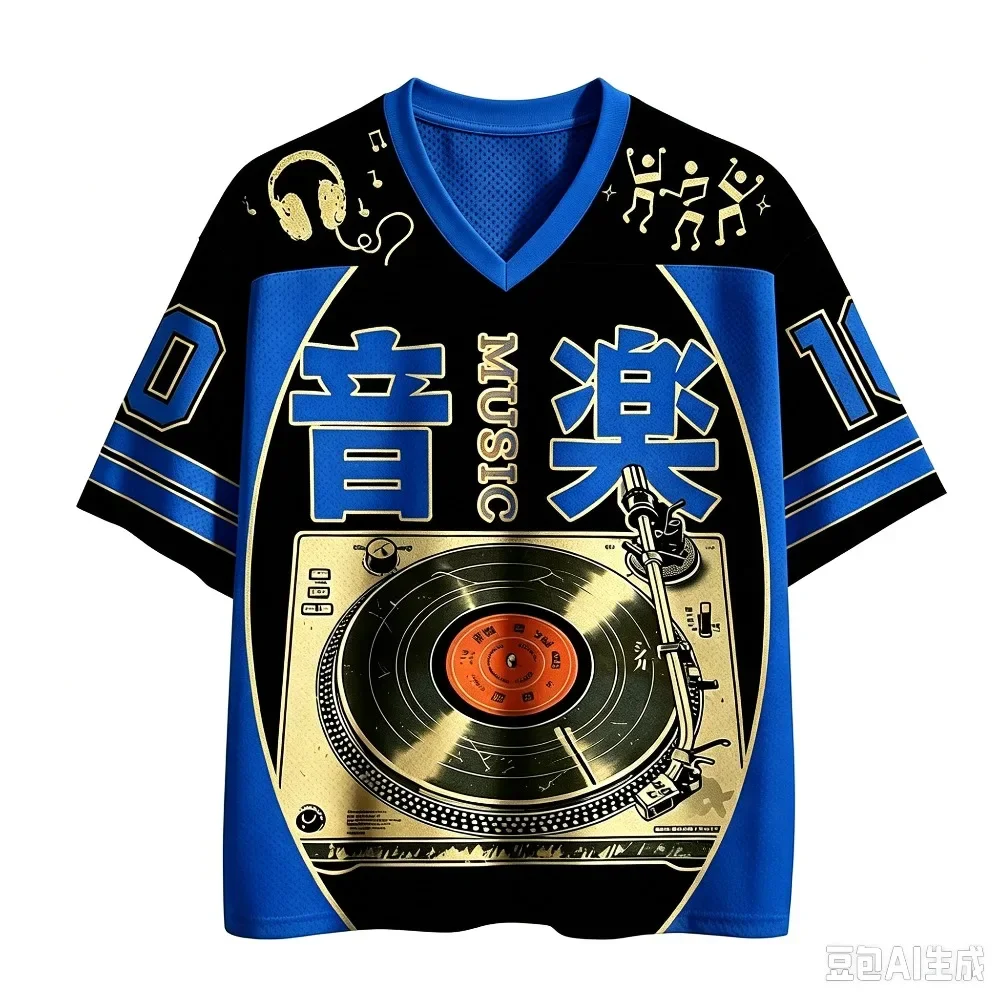 Retro-Schallplatten-Muster 3D-Druck Sport Schnelltrocknend Atmungsaktiv Herren Damen V-Ausschnitt Locker T-Shirt Modische Streetwear Elternkleidung – Detail 4