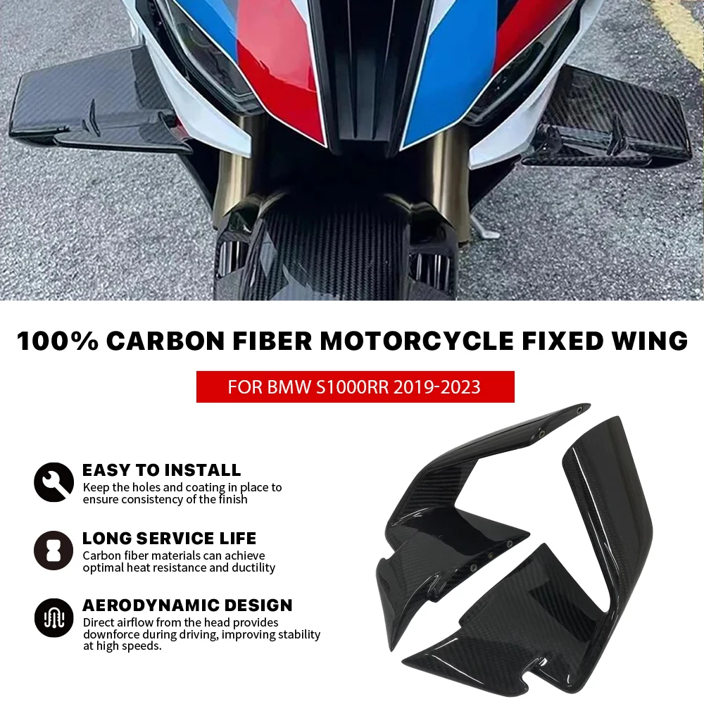 

Carbon fiber Motorcycle Winglet Spoiler For BMW S1000RR S1000 RR 2019-2023 Windshield Wing Fairing fixed Front side Aerodynamic