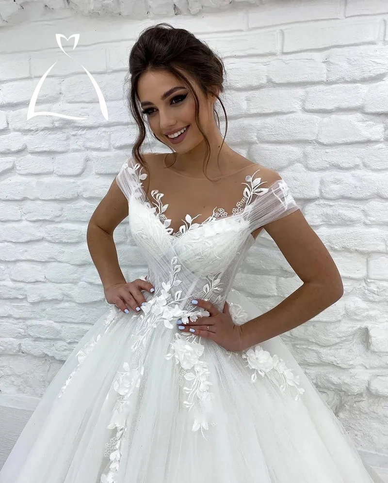 Haohao Princess Wedding Dresses Off Shoulder 3D Lace Applique Ladies Sleeveless Boho Bridal Gowns Vestido De Novia Custom Mariée