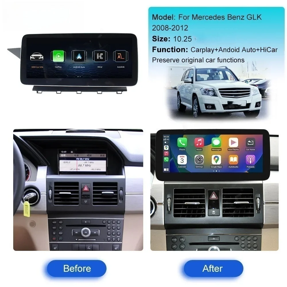 

FOR Mercedes-Benz GLK X204 2008-2012 Android13.0 256GB+8G Head unit Car GPS Navigation Auto Stereo Radio Tape Recorder Head Unit