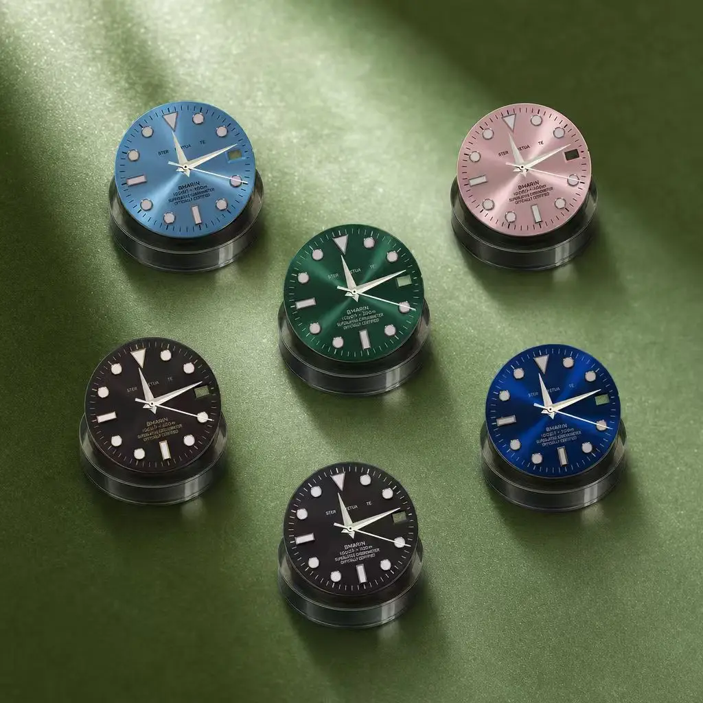 NH 28.5mm S Logo SUB Green Dial Fit NH35/NH36 Japan Movement Ice Blue Luminous High-Quality Watch Modification Accessories