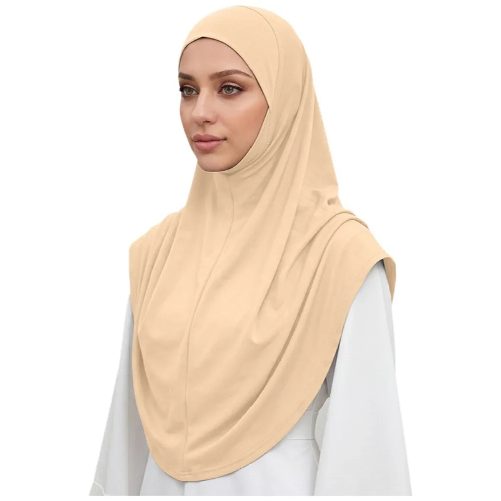 New Soft Fabric Instant Hijab Full Coverage Double Chin Undercap Pullover Hijab Draped Design Long Length Head Cover Women