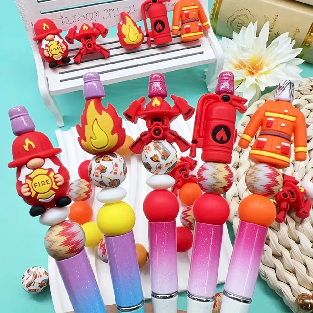 25/61PCS firefighter themed silicone bead set, perfect for DIY handmade crafts such as keychains, necklaces, bracelets, etc
