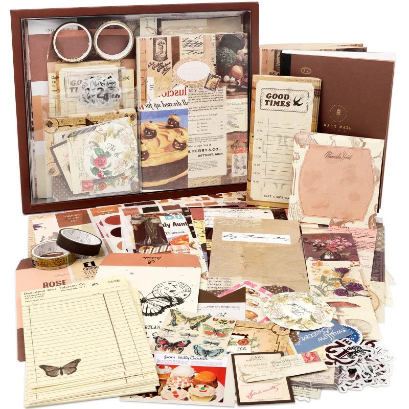 

155 PCS Simno Vintage journal Scrapbook Kit Retro Notebook Gift Set Journaling Scrapbooking Set