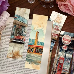 30pcs vintage scrap gas station bookmarks student reading books office supplies decorative page markers diy message cards