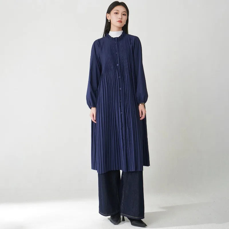 

Miyake Winter Trench Coat Jacket Women's Medium-length British Style Loose Cardigan Coat Windproof Jacket Korean Women Clothing