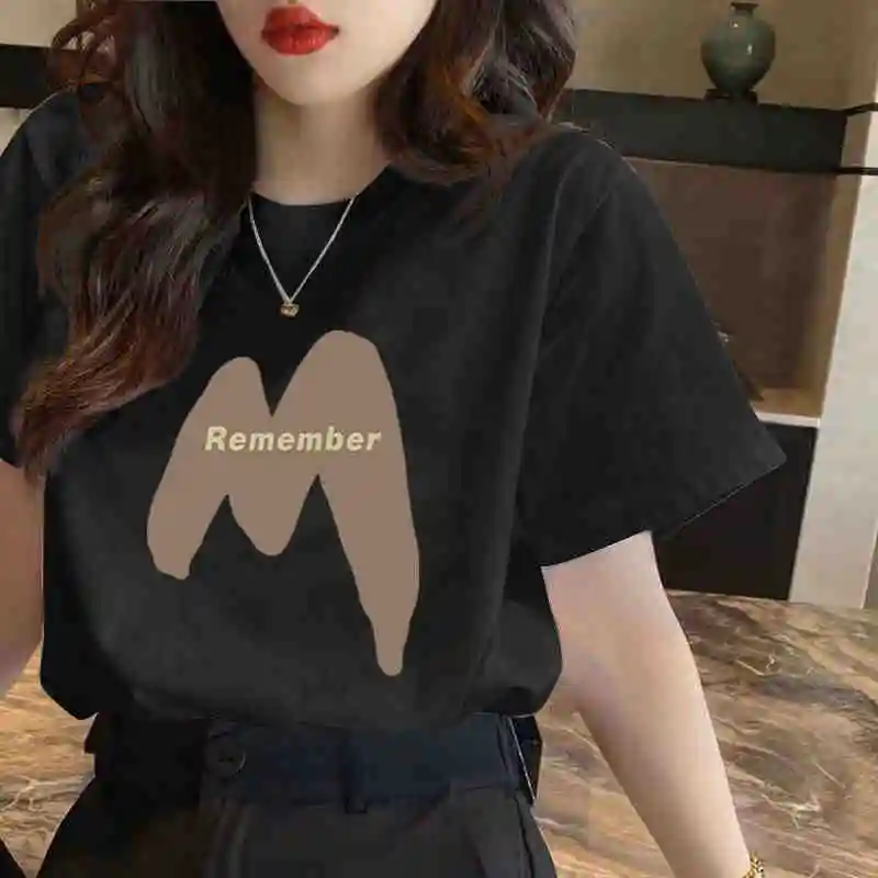 Casual Letter Printed Short Sleeve T-shirt Summer Women's Round Neck Loose Versatile Top Fashion Pullover Men's Tees