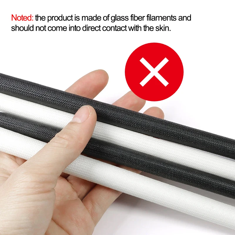 3/5/10m Black/White Fiberglass Sleeve Diameter 1mm - 25mm High Temperature 200°C Silicone Resin Coated Glass Fiber Tube Sleeving