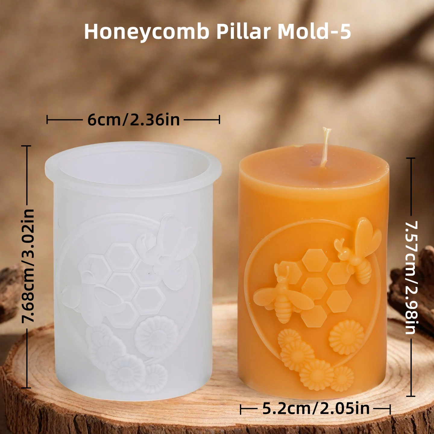 3D Waben Säule Kerze Silikon Form DIY Geprägte Biene und Blume Waben Zylinder Aromatherapie Kerze Gips Form Dekor – Detail 4