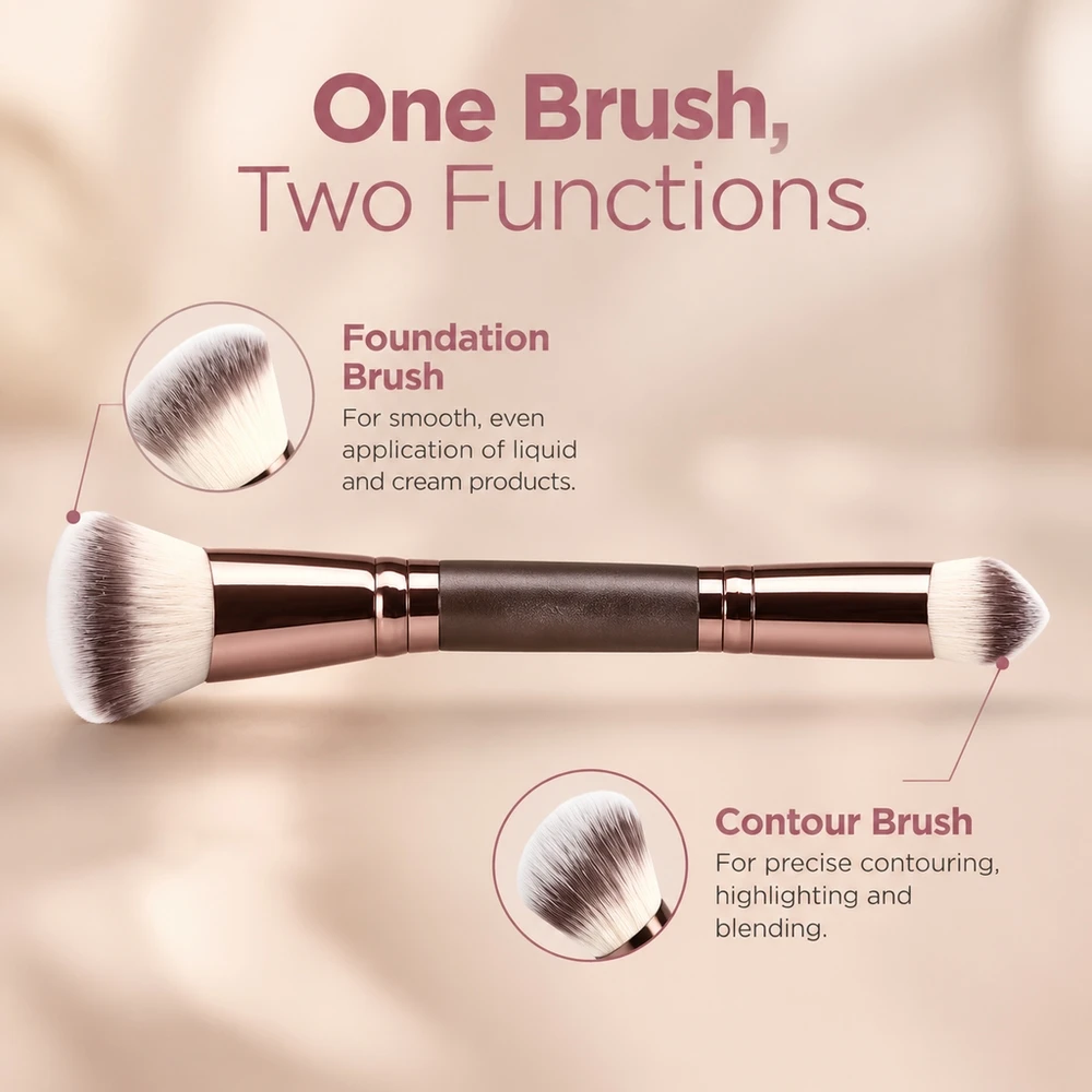 6 Pcs Double Headed Makeup Brush Set for Foundation Concealer and Contour Beginner Friendly Comes with 2 Puffs