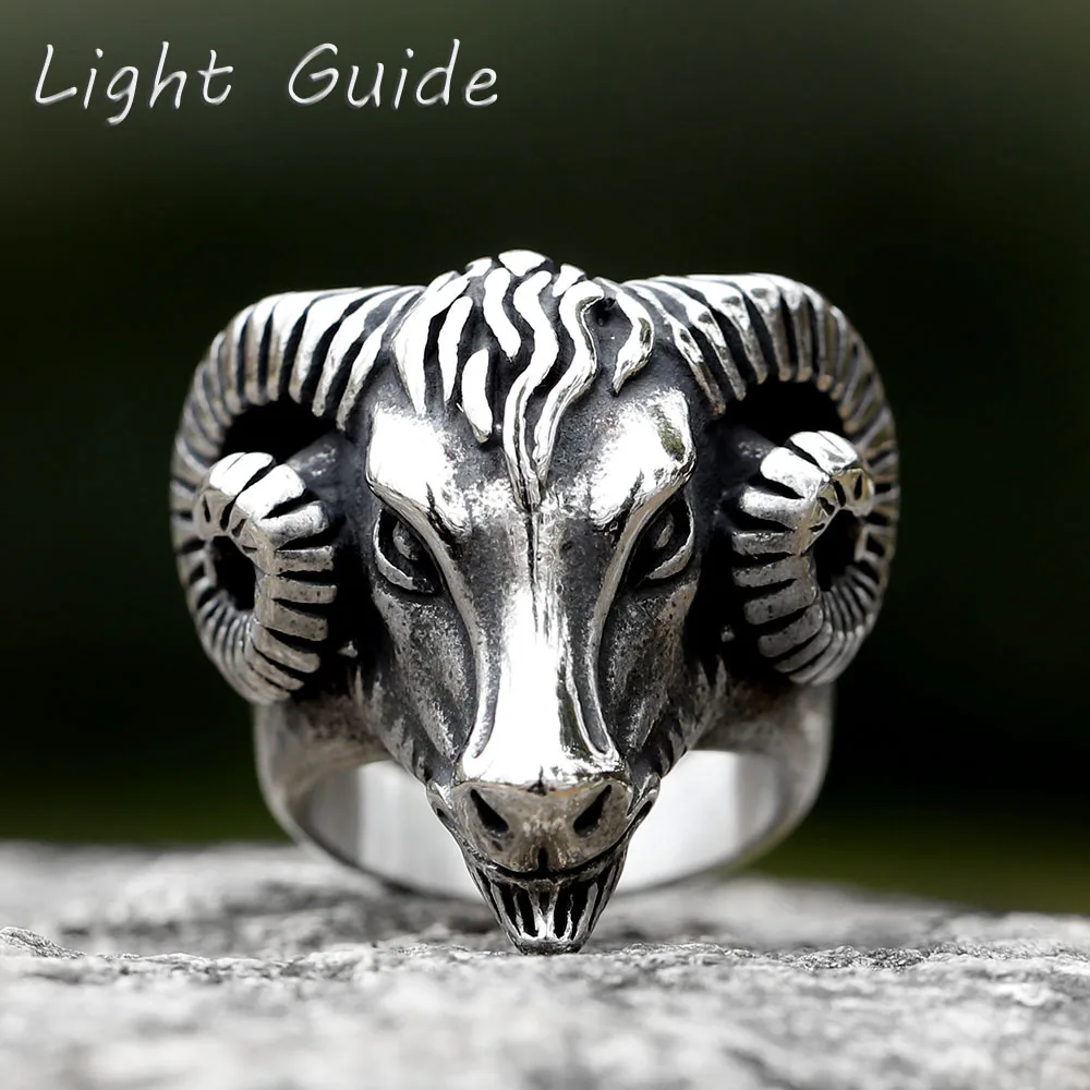 New 316L Stainless Steel Vintage Goat Sheep Animal Rings Men's Fashion Hip Hop Biker Rings Animal Jewelry Birthday Creative Gift