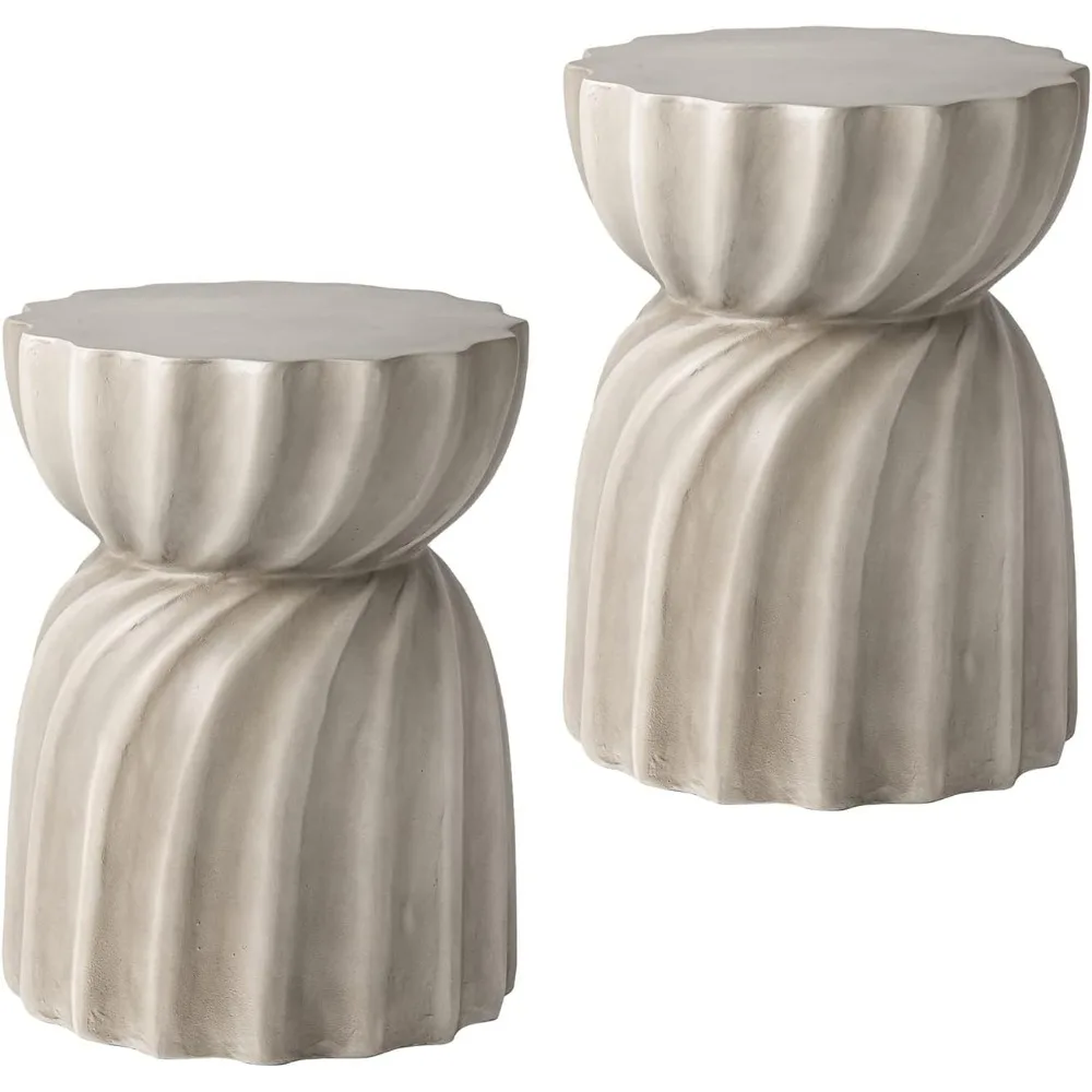 

14.2"D X 14.2"W X 18.7"H Outdoor Table Set of 2, Concrete Side Tables, Patio Table