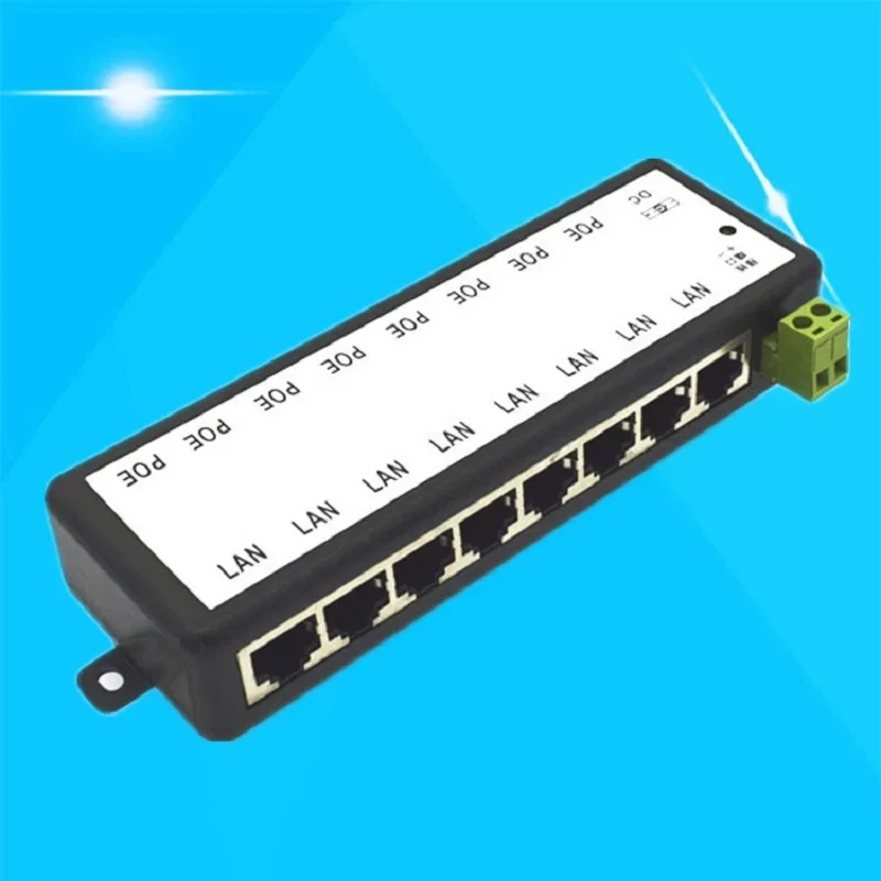 8 Ports PoE Injector PoE Power Adapter Ethernet Power Supply Pin 4,5(+)/7,8(-) Input DC12V-DC48V for IP Camera