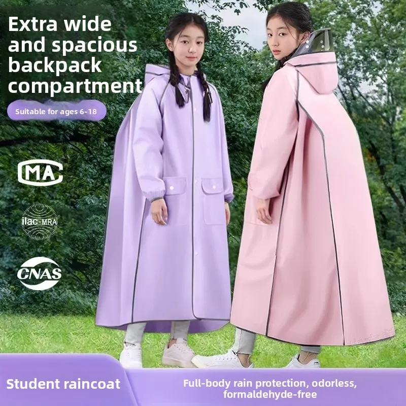 

School Raincoat for Girls Full Body with Backpack Position Primary School Special 2026 New Style Rainproof Raincoat for Children
