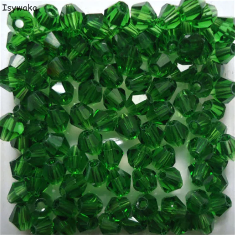 Isywaka Sale Deep Green 100pcs 4mm Bicone Austria Crystal Beads charm Glass Beads Loose Spacer Bead for DIY Jewelry Making