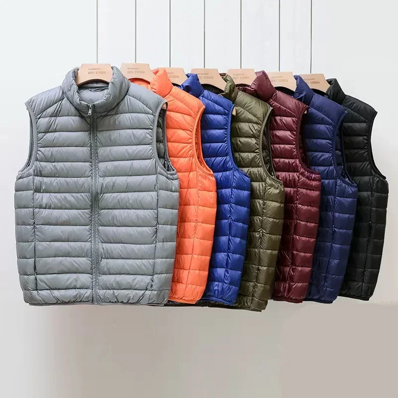 New Brand Autumn Winter Light Down Jacket Men's Fashion Short Ultra-thin Lightweight Youth Slim Coat Down Vest Plus size 2024