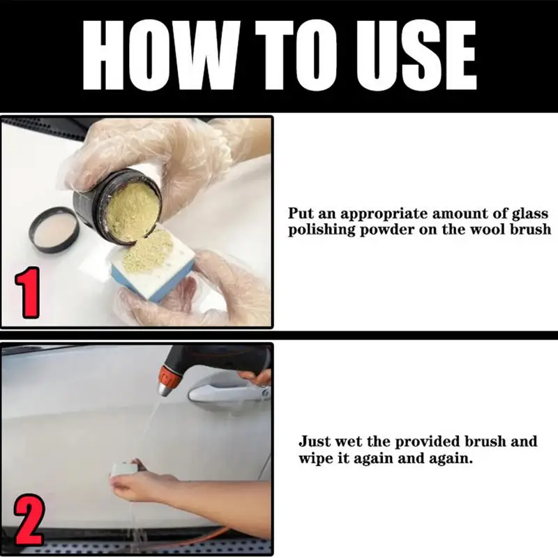 Car Glass Polish Compound Powder - Remove Scratches Water Spots Oil Film - for Windshield Windows Headlight - Non-Toxic Safe