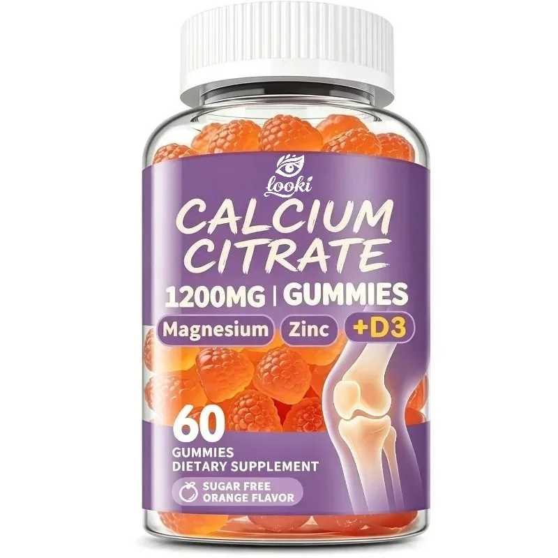 1200mg Calcium Citrate Gummies Containing Vitamin D3 for Bone, Tooth, and Muscle Health Support