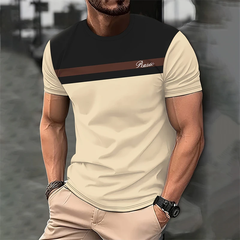 

Simple Patchwork Letters Graphic T Shirts Summer Casual Short Sleeve 3D Printed T-shirts Loose Breathable Daily Wear Mens Tees