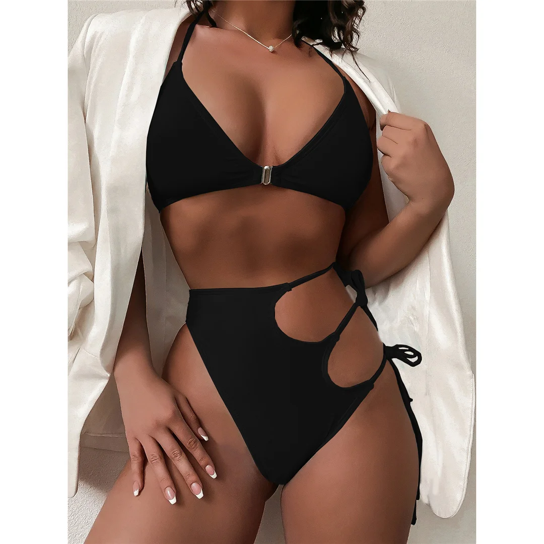 Damen-Badeanzug, asymmetrischer Schnitt, mit Trägern, hohe Taille, zweiteiliger Bikini, Badebekleidung, Badeanzug, Modell V3674. – Detail 8