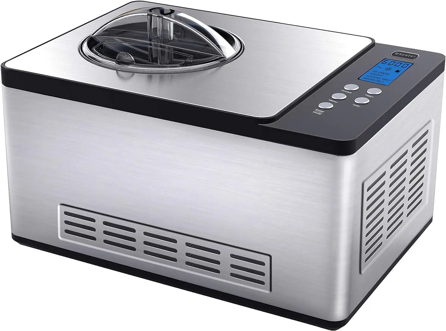 ICM-220SSY Automatic 2 Quart Capacity Stainless Steel Bowl & Yogurt Function, Built-in Compressor, no pre-freezing, LCD