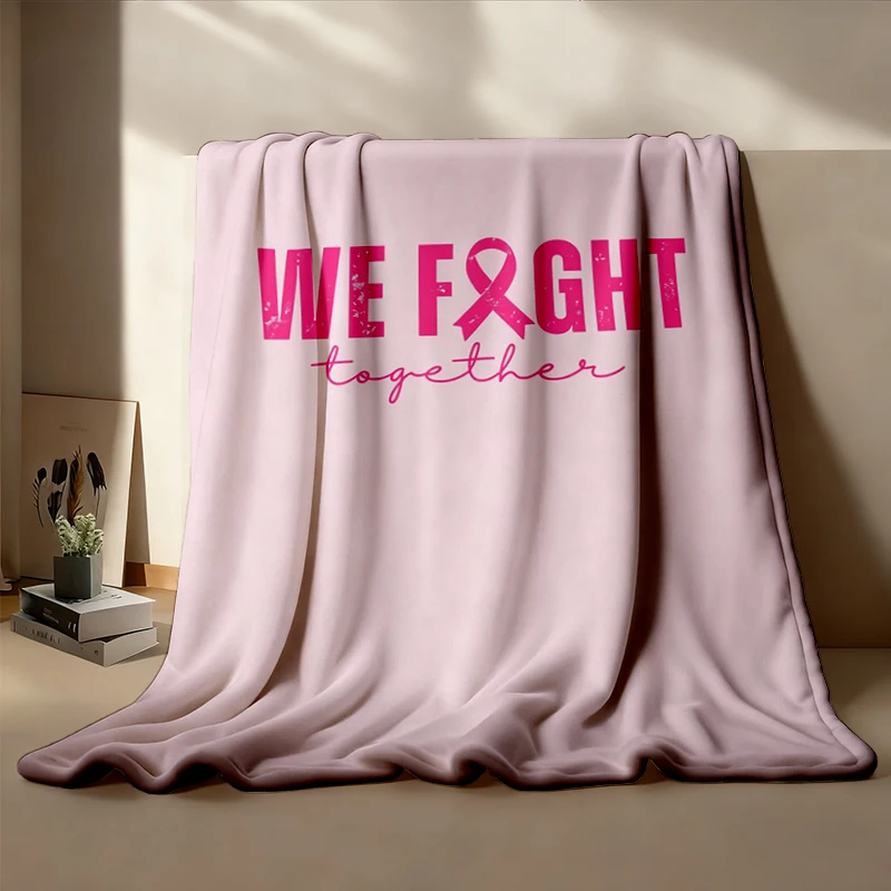 Breast Cancer Support Flannel Throw, We Fight Together Cozy Blanket, Pink Ribbon Awareness Warm Blanket