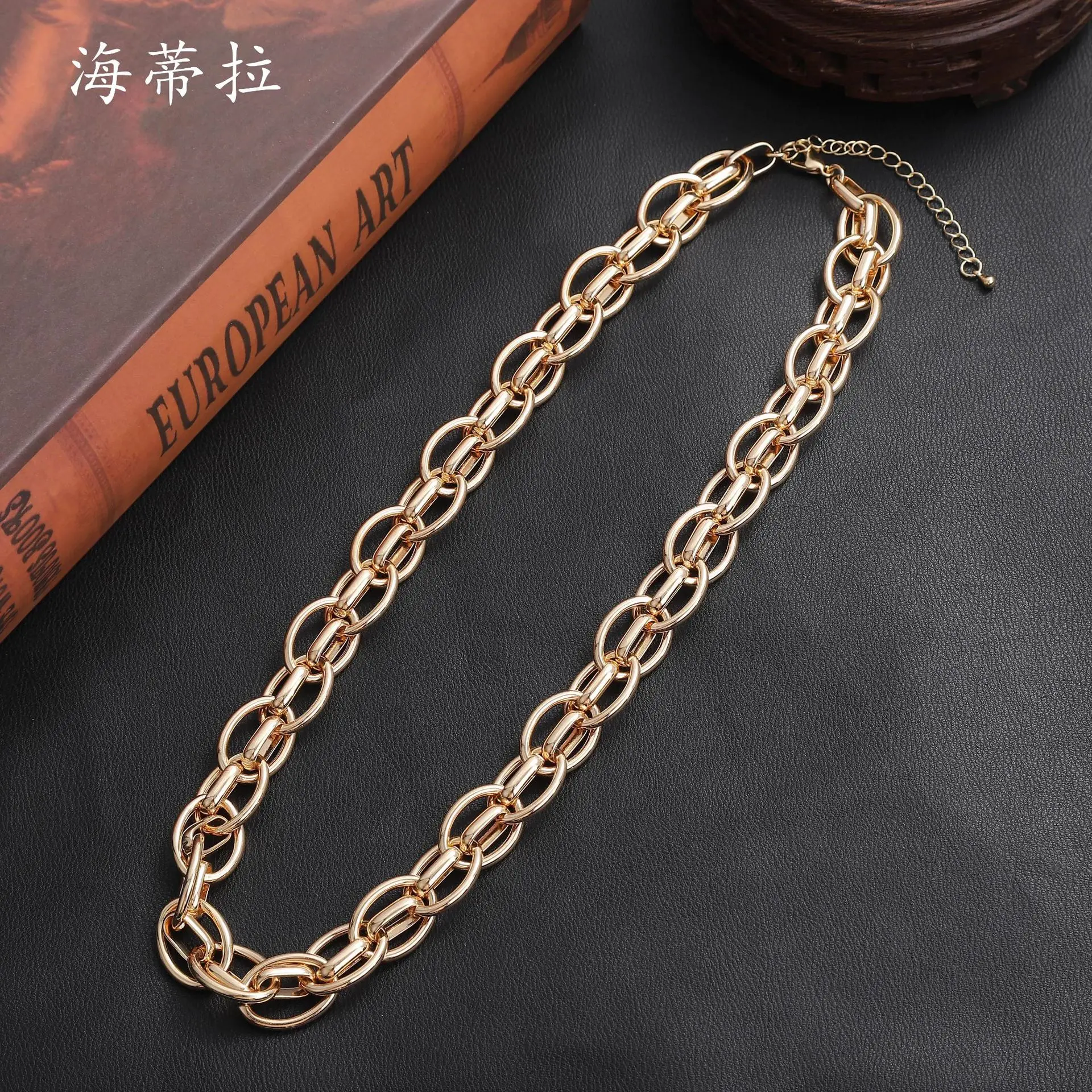 European and American cross-border hip-hop punk style exaggerated thick necklace female, street auction trendy gold-plated chain