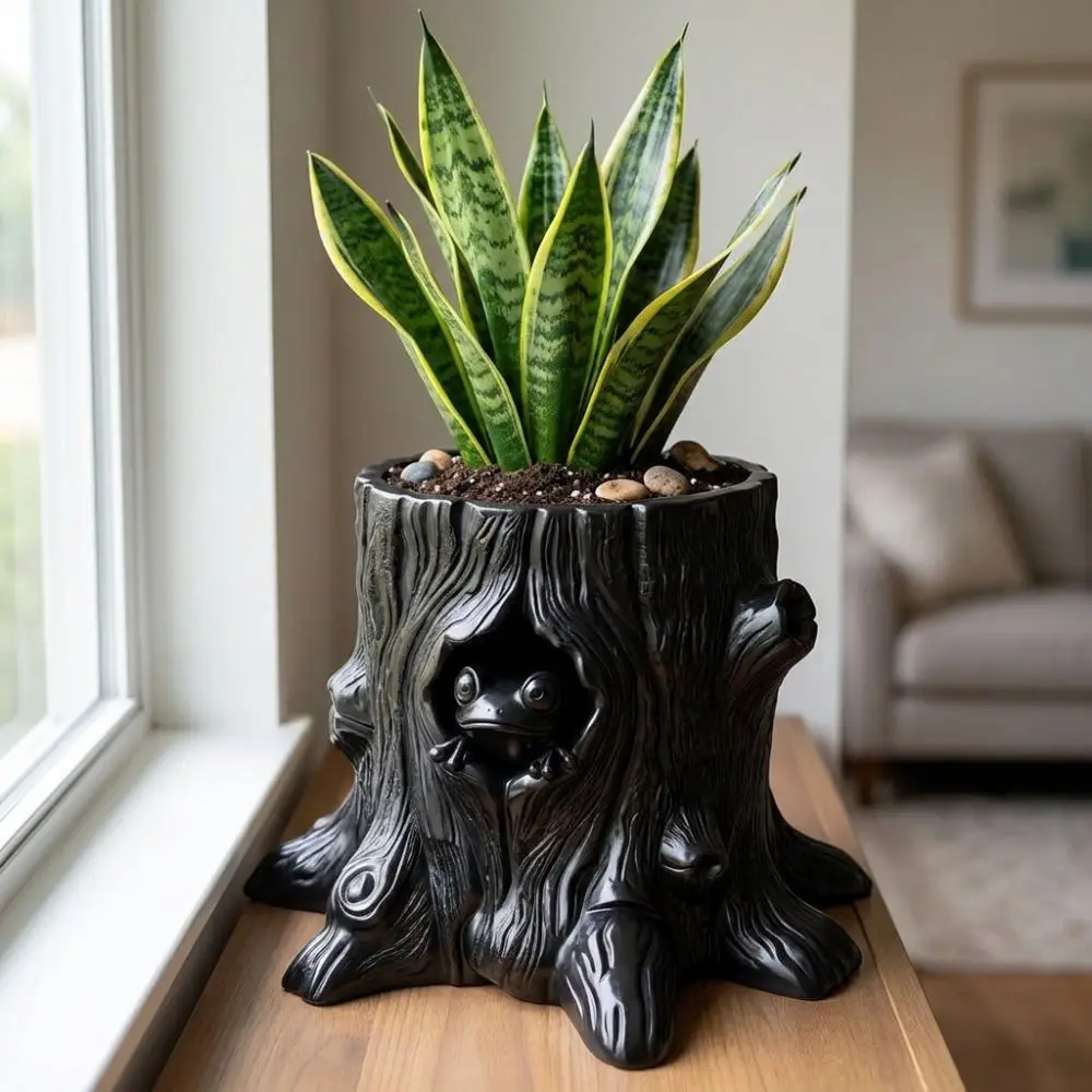 Creative 3D Printed Tree Hole Plant Pot Decorative Novelty Stump Potted Plant Irregular Unique Frog Shaped Flowerpot Office